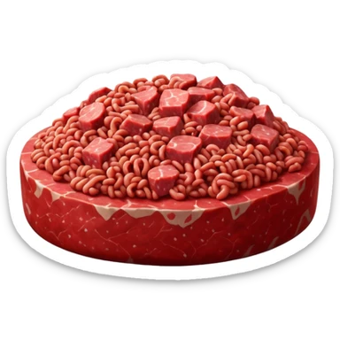 mound of raw minced beef, rich red, visible grind texture, fresh and moist, some marbling or fat flecks, natural irregularities, soft lighting, subtle shadows, no packaging, no plate, no faces, transparent background, emoji scale sticker
