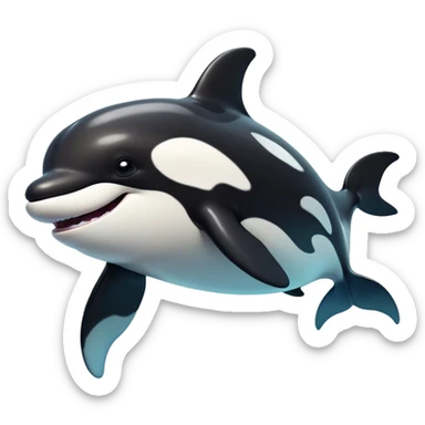 Cinematic Comical orca Portrait Emoji, Head tilted dramatically with an exaggeratedly shocked expression, featuring a sleek black-and-white body with wide, comically expressive eyes full of playful disbelief and animated flippers, Simplified yet hilariously expressive features, highly detailed, glowing with a slightly sassy oceanic glow, high shine, dramatic yet playful, stylized with an air of cheeky marine mischief, soft glowing outline, capturing the essence of a meme-worthy orca that looks ready to make waves with its hilariously dramatic antics! sticker