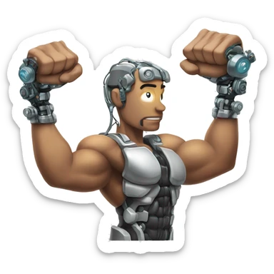Flexing cyborg bicep and forearm with circuits and shocks sticker