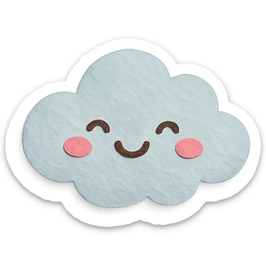 soft pastel fluffy white cloud with happy blushing face, no arms, no legs, full body, soft pastel kawaii paper craft style sticker
