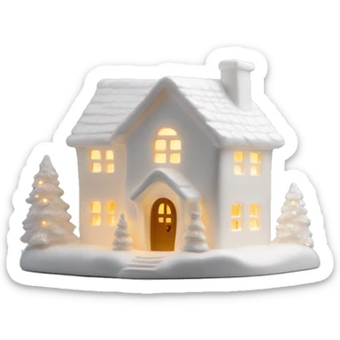 White ceramic Christmas house with light sticker