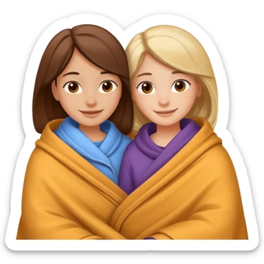 two girls cozy in bed, cuddling under a blanket, no text sticker