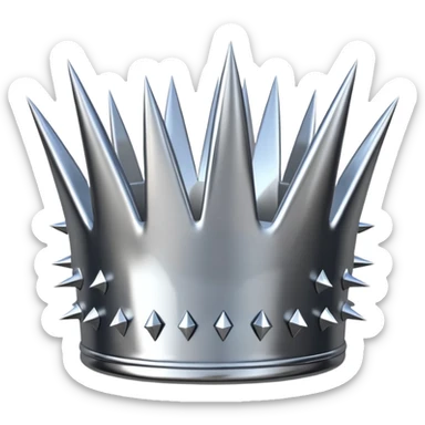 A spiked crown emoji made of silver chrome, sharp yet rounded metallic spikes, glossy reflections, aggressive luxury swag aesthetic, iOS emoji style, centered, clean white background sticker