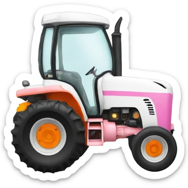 White, pink, orange farm tractor  sticker