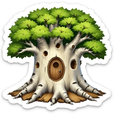 house inside a large birch tree trunk sticker