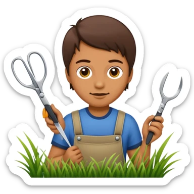 Hand cutting grass with a pair of scisors sticker