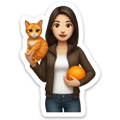 pretty brunette woman holding orange cat sticker