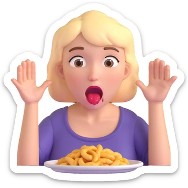 woman with drooling face and hands reaching for food, showing strong hunger sticker