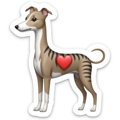 brindle stripes grey whippet heart sticker