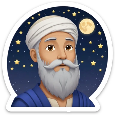 Middle Eastern sage with long beard stroking his beard while gazing up at stars in night sky sticker
