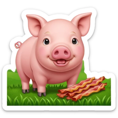 Pig eating bacon on a farm sticker