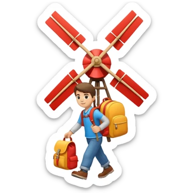 Boy carrying toy windmill backpack sticker
