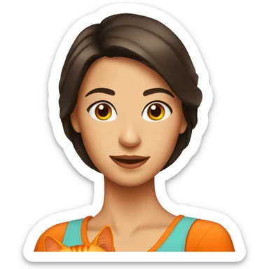 pretty brunette woman holding orange cat sticker