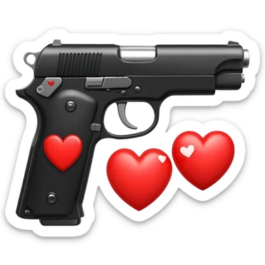 Black hand gun shooting a heart out of it sticker