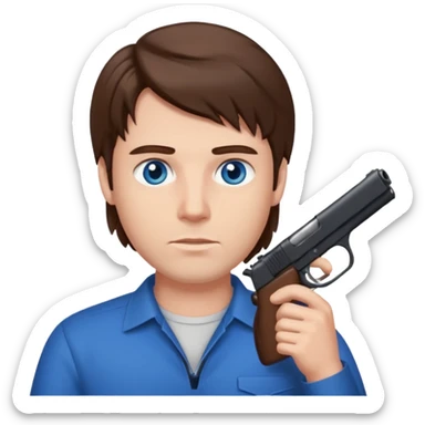 guy w medium long brown hair and blue eyes with gun to head sticker
