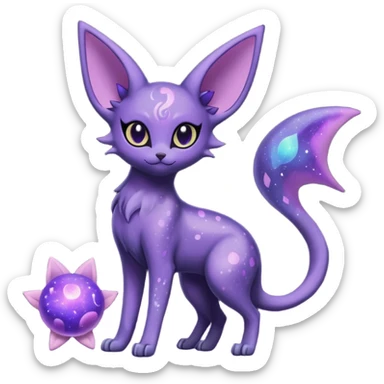 Obsidian Black Iridescent Deep-Violet Cosmic-Speckled Nebula-Marked Espeon-Noibat-Purrloin-hybrid-creature (full body) sticker