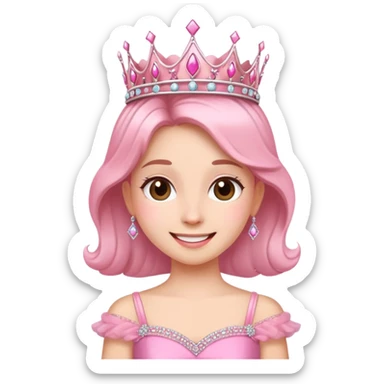 happy girl wearing a tiara and a pink dress sticker