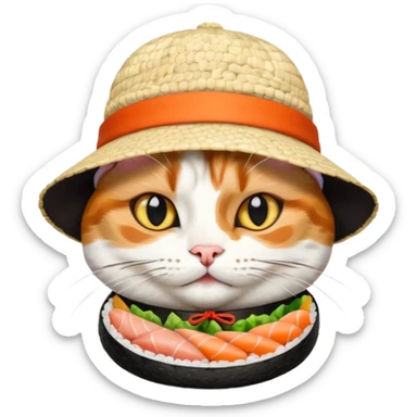 cat wearing a hat made out of sushi sticker
