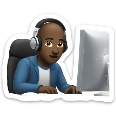 generate emoji of an almost bald black man in front of a computer sticker