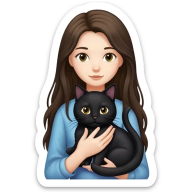 Long-haired girl holding a black cat sticker