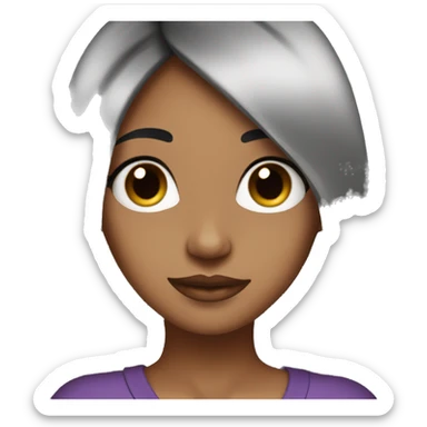 Brown girl emoji with big black eyes long lashes and and long black hair that’s a middle part straight hair sticker