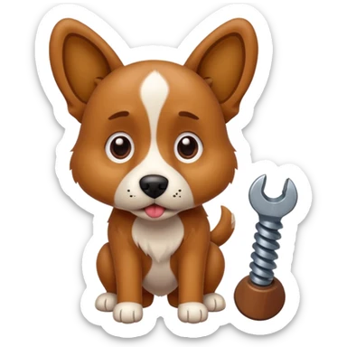 playful cartoon dog looking worriedly at a screw, visual pun for 'Don't screw the pooch' sticker