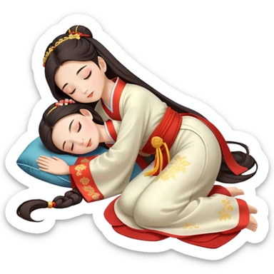 Beautiful girl in Hanfu lying on the ground sleeping sticker