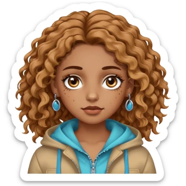 girl with wavy hair, almond shaped eyes, birthmark near her eye, tan, with lots of swag, cool, piercings  sticker