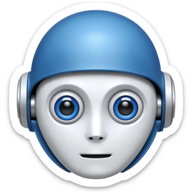 tête de robot cosmonaute bleu et blanc avec des yeux plissé bleu bleu style cartoon sticker