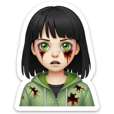 girl zombie with half black hair with bangs  sticker