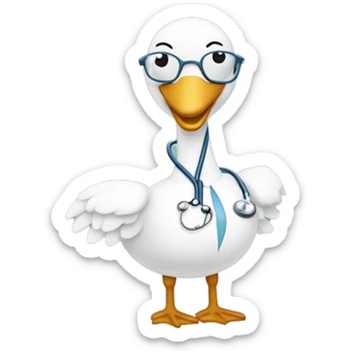 a swan with a surgeon costume and a stethoscope around his neck sticker