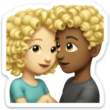 girl rainbow hair kissing boy with blonde perm  sticker