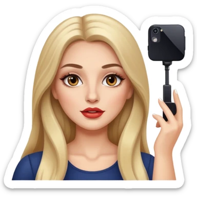 White woman gorgeous make up long hair taking selfie  sticker