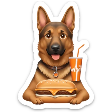 German Shepard eating Whataburger  sticker