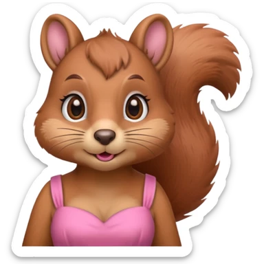 Squirrel with makeup and a pink dress on sticker