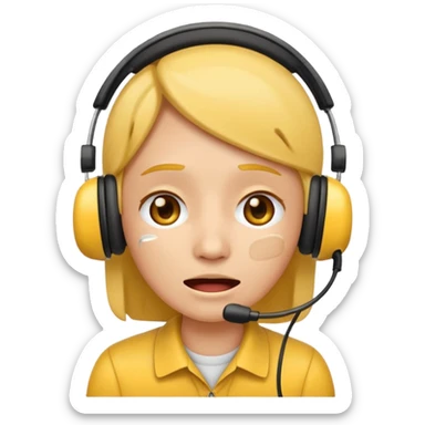 Crying face emoji wearing call center style headset sticker