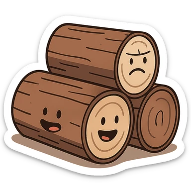 a stack of three cartoon style wood logs, no background sticker
