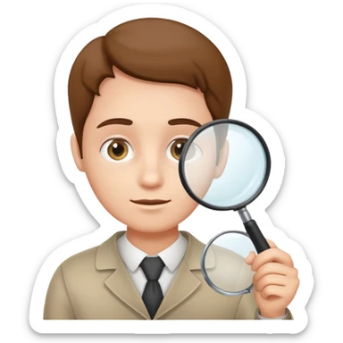 content expert person with a magnifying glass and document sticker