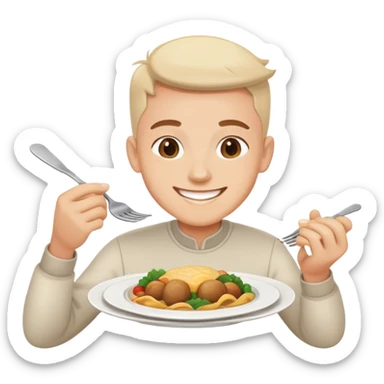 person finishing all the food on their plate, smiling, simple and expressive sticker