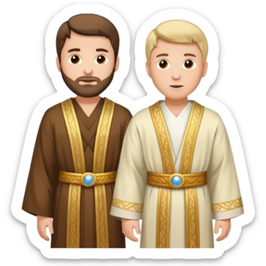 two white biblical men standing next to each other sticker