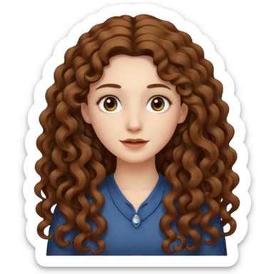 pale woman with brown very very long curly hair, middle part sticker