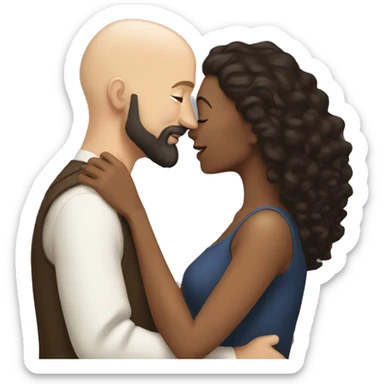 White Man bald with dark beard kissing short brown woman with long dark wavy hair sticker