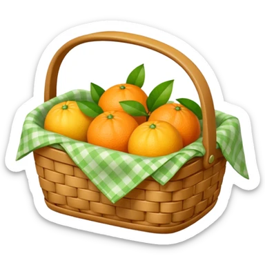 
A small picnic basket holding citrus fruits and a tiny cloth napkin.








































 sticker