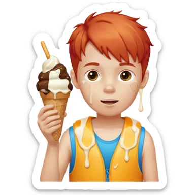 boy kid red haired wearing arm floaties, eating ice cream sticker