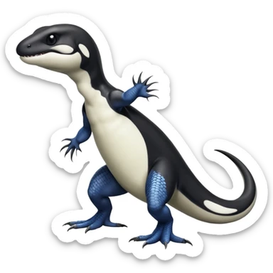 Black and white Orca-reptile-reptilian-lizard-skink-gecko-Digimon-Fakémon-hybrid full body, two legs, two arms, claws, tail sticker