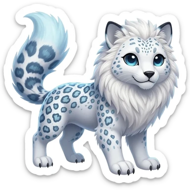 Realistic wild natural elegant pretty beautiful handsome shiny colorful furry 4-legged digitigrade arctic-fox-snowy-owl-snow-leopard-gryphon-griffin-albino-lion-fusion-hybrid-fursona-furry-animal-creature, full body, hyper-realism, long tufted tail sticker