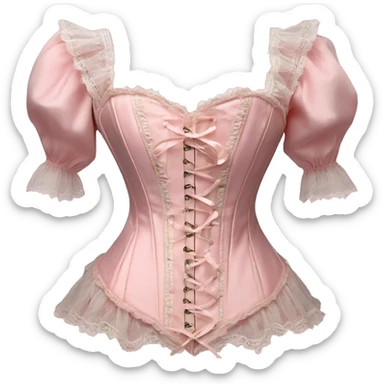 vintage rococo light pink corset with lace and frills and sleeves  sticker