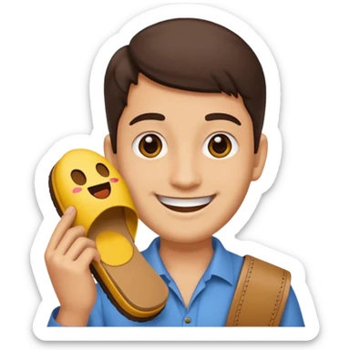 Smile, emoji, holding a chappal sticker