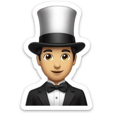 Half body young man white bow tie, black suit and top hat, black hair  sticker