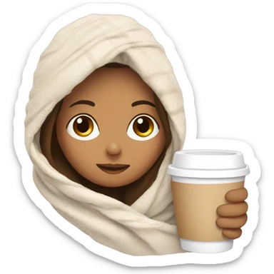 Brown hair Girl drinking coffee, with a cozy blanket sticker